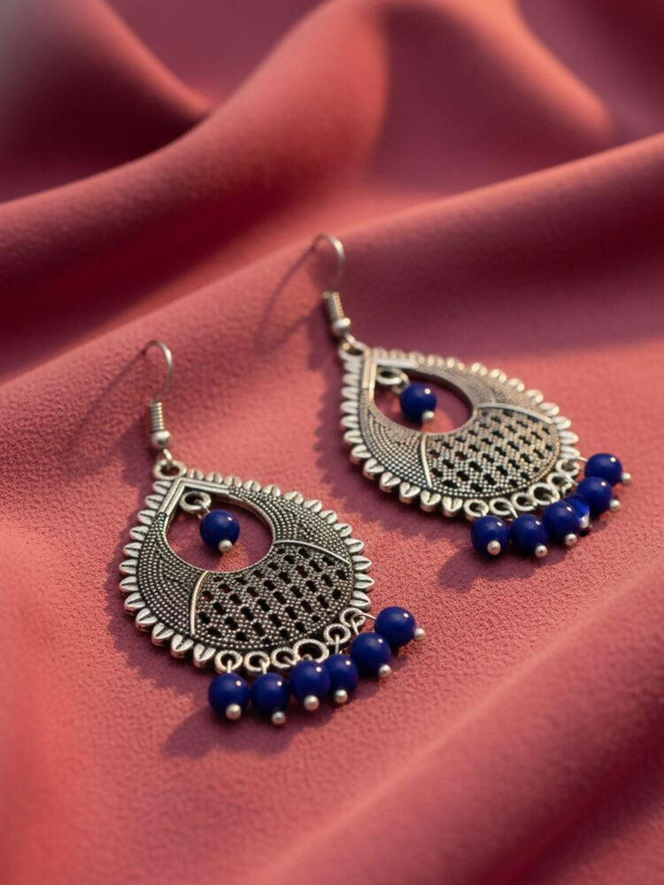 NVR Women German Silver Oxidised Chandbali Earrings | Grocsy