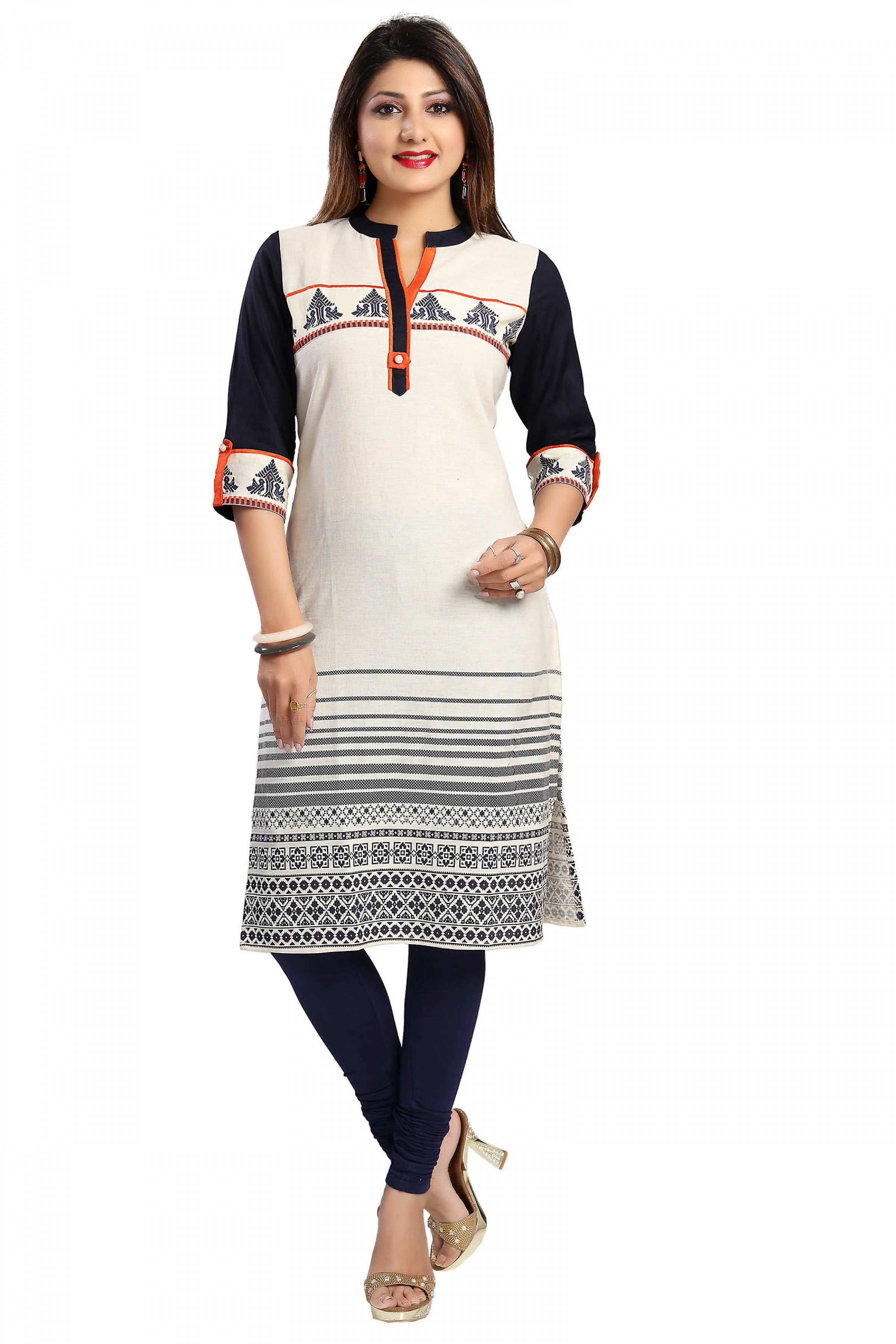 Snehal Creations Curiously Contemporary Cream Cotton Tunic With Print Design | Grocsy