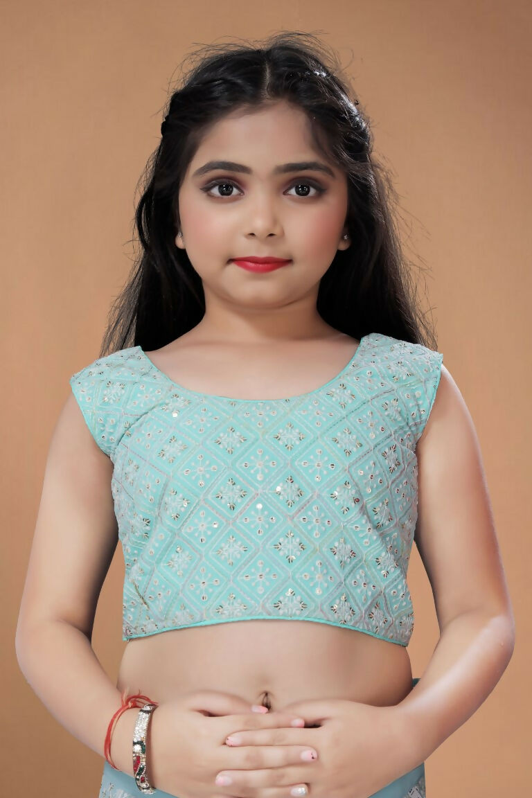 Wedding Designer Sky Heavy Fox Georgette Kidswear Lehenga - Aaradhna | Grocsy