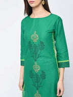 Aniyah Cotton Block Printed Turquoise Color Straight Kurta (AN-130K) | Grocsy
