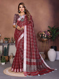Aastha Fashion Red Linen Weaving Saree | Grocsy