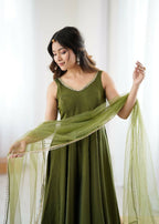 Joban Fashion Mehndi Kurta Set Chanderi Sequence Embroidery Work | Grocsy