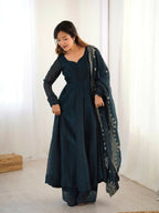 Joban Fashion Blue Chinnon Silk Sequence Embroidery Work Readymade Kurta Set | Grocsy