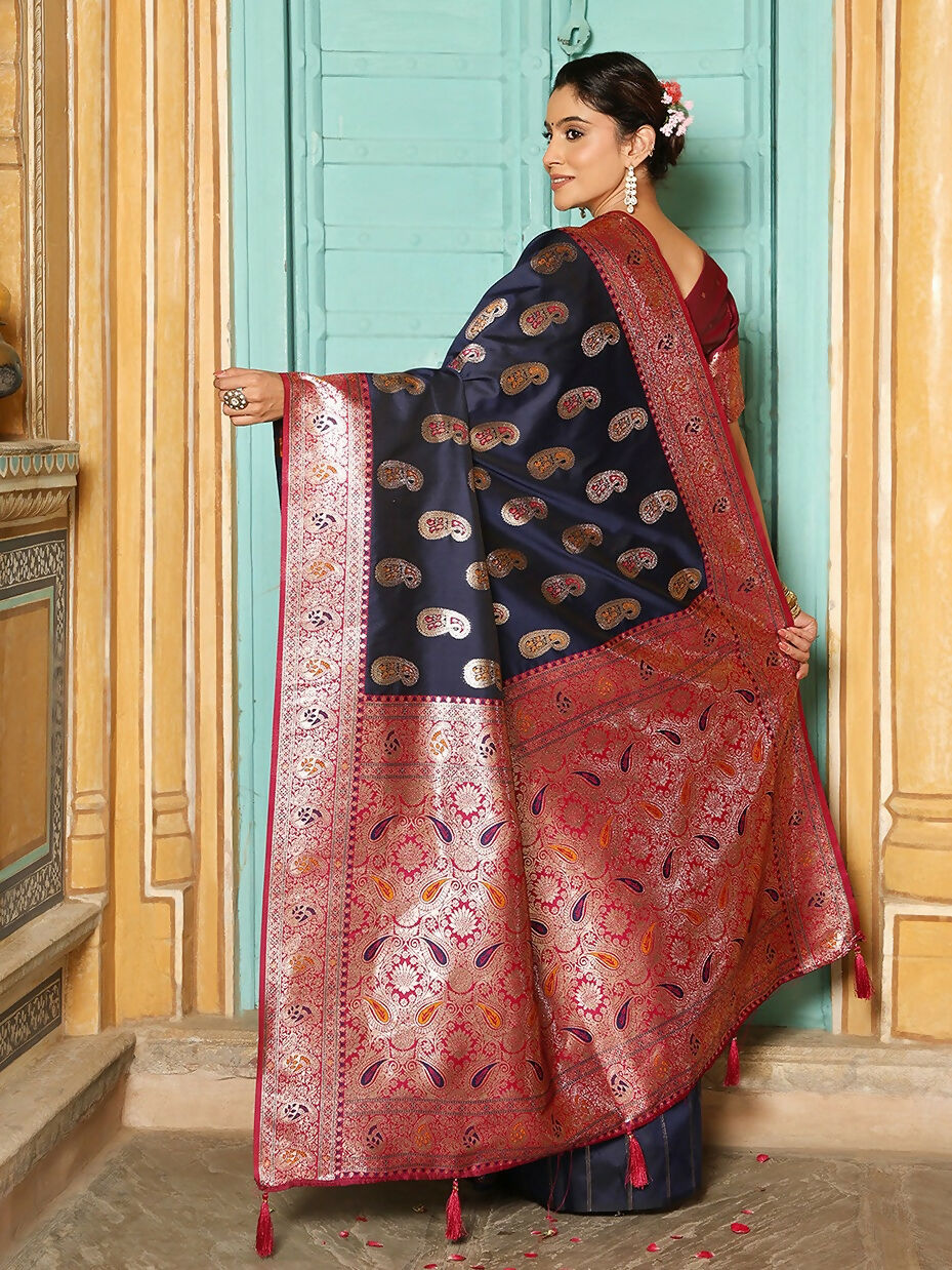 Shree Shyam Fashion Navy Blue Silk Saree | Grocsy
