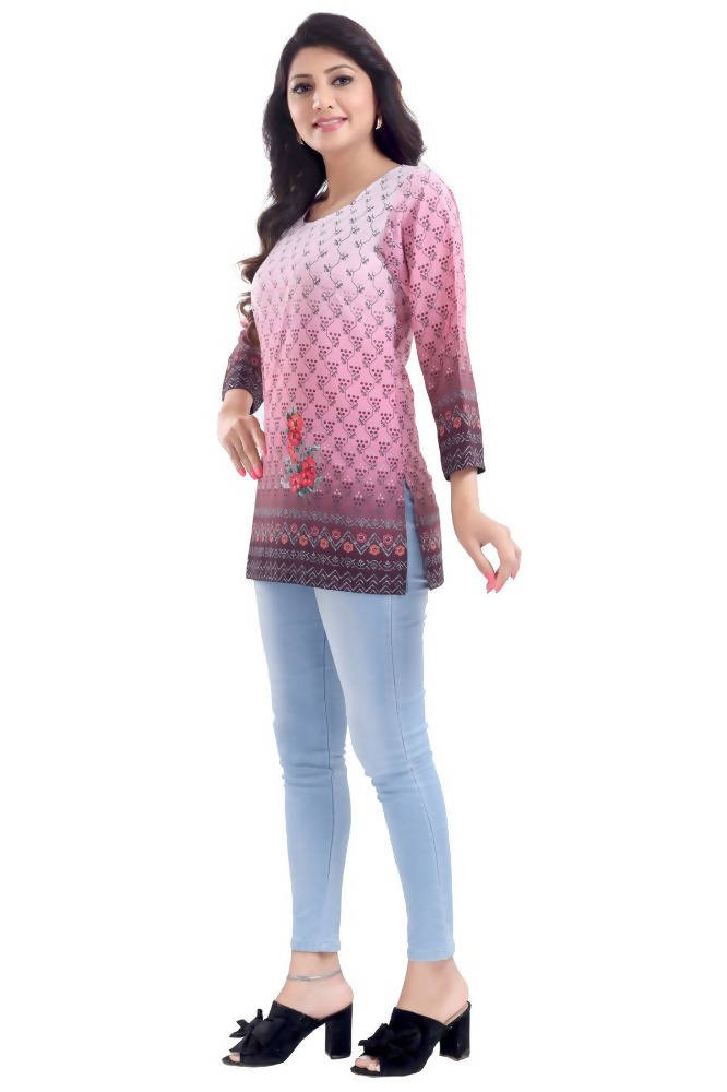 Snehal Creations Dark Pink Faux Crepe Short Kurti Tunic Top | Grocsy