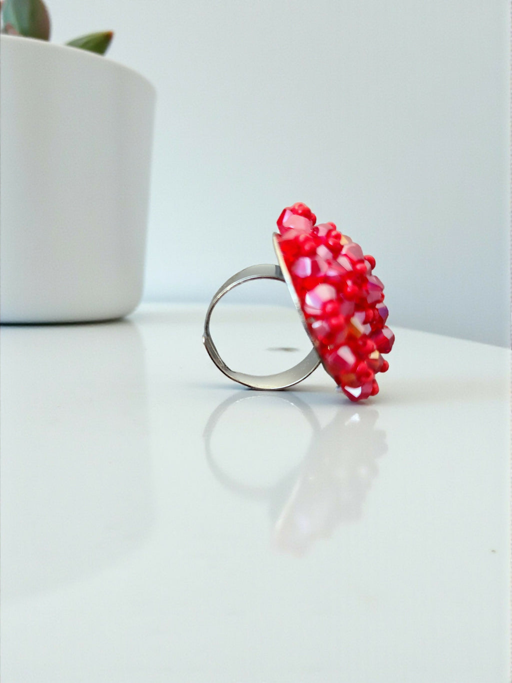 Inhanns Rang-E-Roshan Adjustable Ring – Handmade Crystal Statement Ring - Red Small | Grocsy