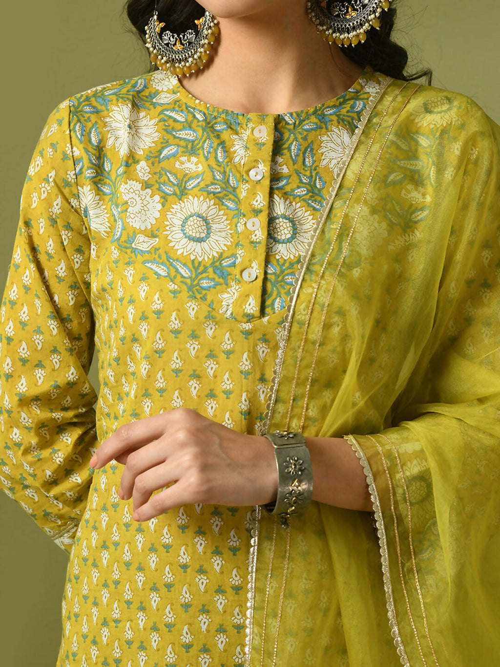 Myshka Women's Yellow Printed Cotton Straight Party Kurta Set | Grocsy