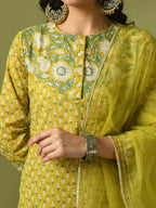 Myshka Women's Yellow Printed Cotton Straight Party Kurta Set | Grocsy
