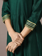 Myshka Women's Green Solid Silk Anarkali Party Kurta With Dupatta | Grocsy