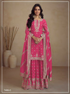 Vastranavya Glamorous Pink Chinon Palazzo Suit With Intricate Sequins Embroidery Work with Dupatta | Grocsy