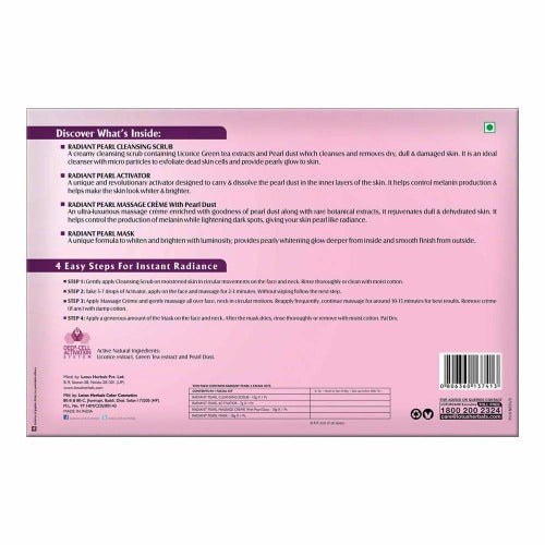 Lotus Herbals Radiant Pearl Facial Kit (37g) for Lightening | Grocsy