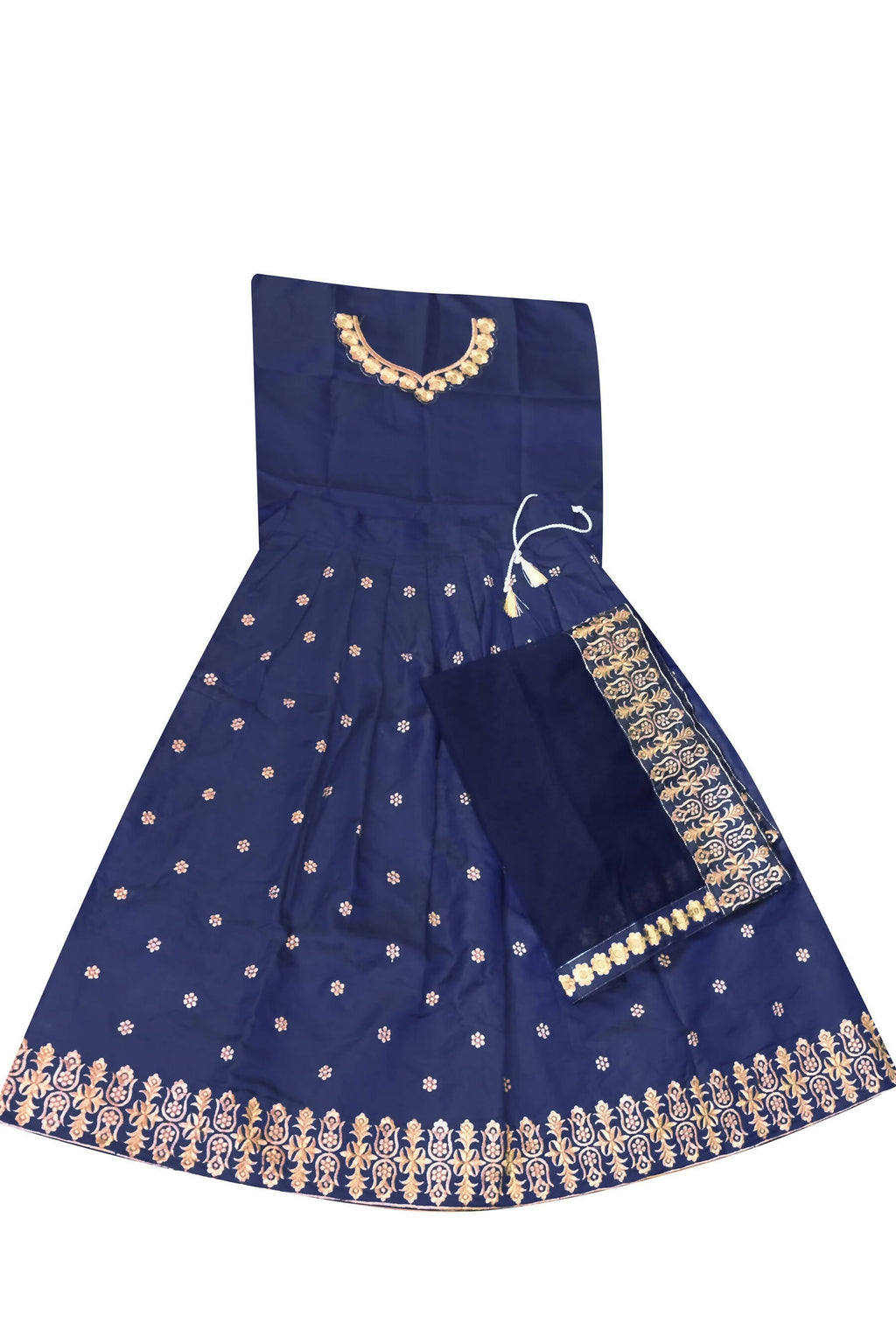 Dwiden Navy Blue Queen Tafetta Sattin Semi-Stitched Girl's Lehenga Choli | Grocsy
