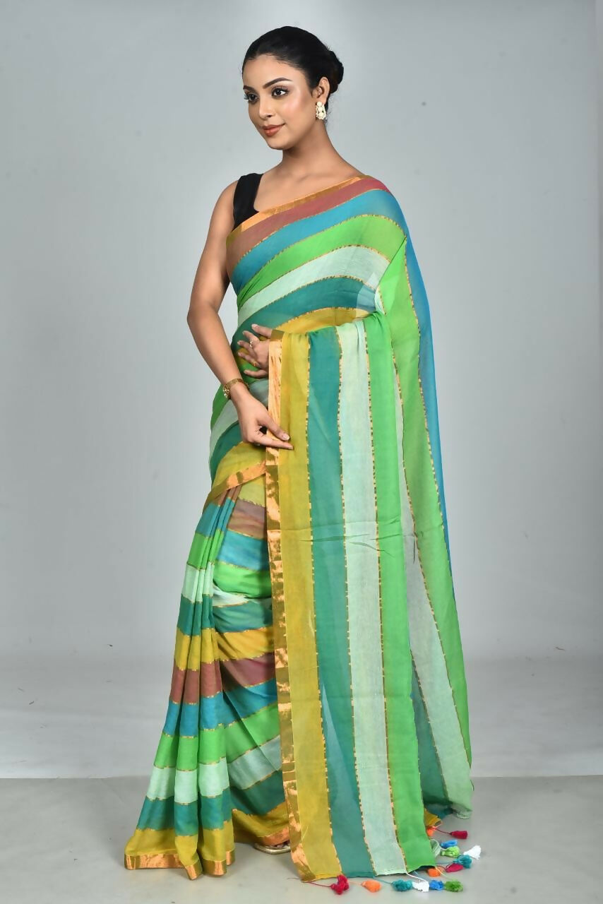 Exclusive Collection Beautiful Multi2 Pure Cotton Woven Handloom Saree With Running Blouse Piece | Grocsy
