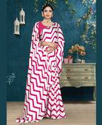 Pink Japan Satin Stripe Printed Saree With Unstitched Blouse Piece - Laavanya | Grocsy