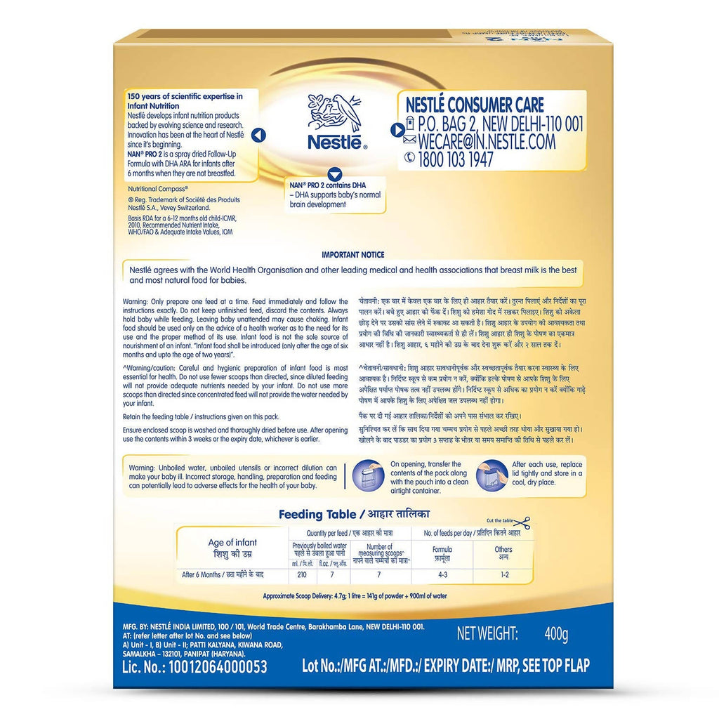Nestle Nan Pro 2 Follow-Up Formula Powder After 6 Months Stage 2 For Infants | Grocsy