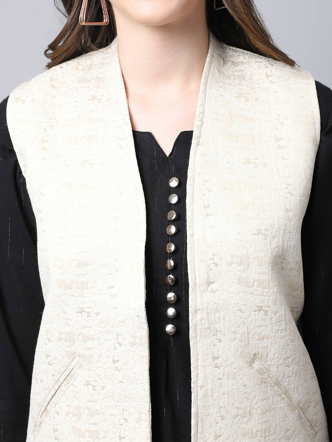 Even Apparels Cream 100% Viscose Rayon Open Front Gillet | Grocsy