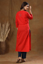 Kaajh Red Printed Jacket Kurta Pant Set For Women | Grocsy