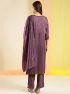 Purple Chinon Embroidered Straight Kurta with Trouser & Dupatta - Salimar | Grocsy