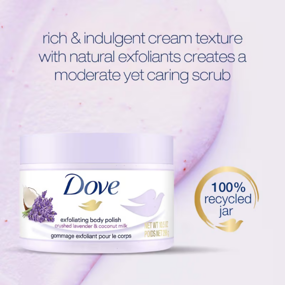 Dove Exfoliating Body Polish Scrub With Crushed Lavender And Coconut Milk | Grocsy