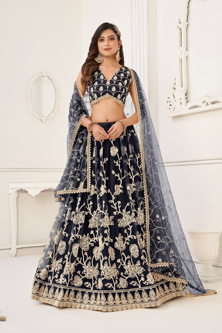 Eilara Women'S Black Butterfly Net With Sequins And Embroidery Work Lehenga Choli For Wedding | Grocsy