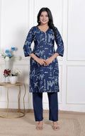 Miravan Womens Abstract Blue Printed Cotton Blue Co-Ord Set | Grocsy