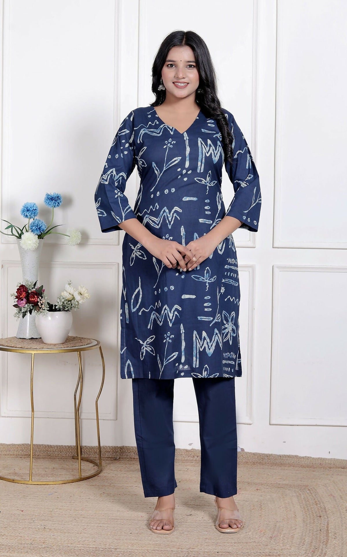 Miravan Womens Abstract Blue Printed Cotton Blue Co-Ord Set | Grocsy