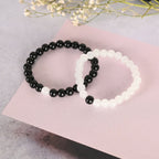 NVR Men & Women White & Black Marbel Crystal Elasticated Bracelet | Grocsy