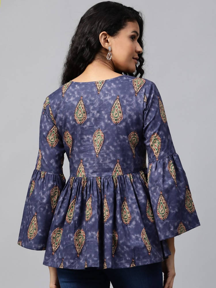 Yufta Navy Blue & Beige A-Line Top | Grocsy