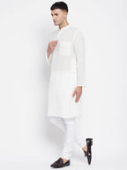 Even Apparels Pure Cotton Men's Kurta With Band Collar in White Color | Grocsy