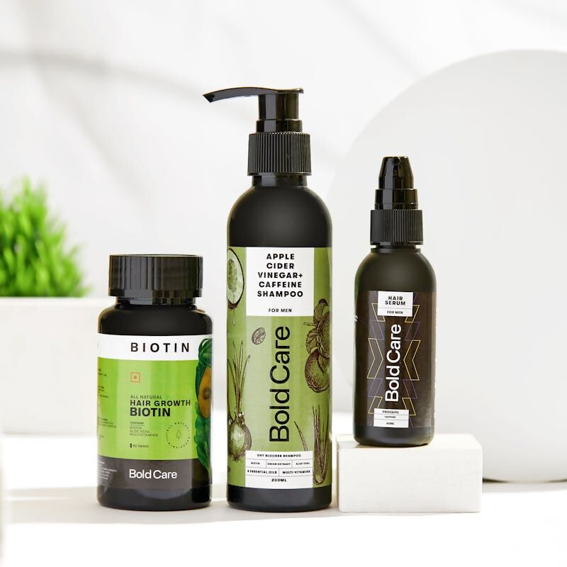 Bold Care DHT Blocker Shampoo + Procapil Serum + Biotin Supplements Combo | Grocsy