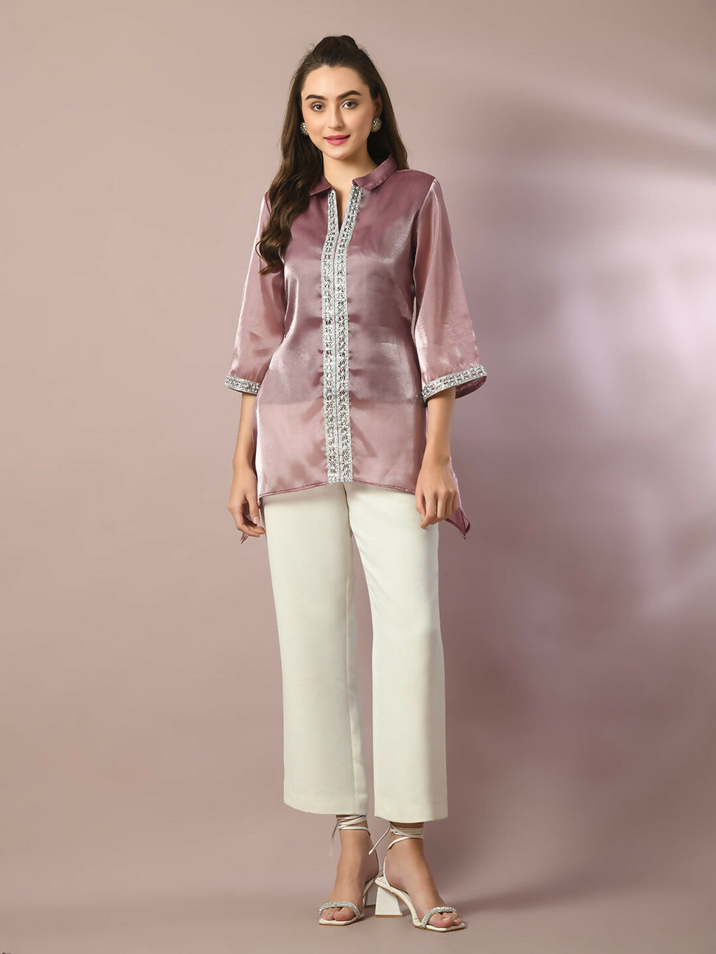 Myshka Women's Brown Solid Longline Party Tunic | Grocsy
