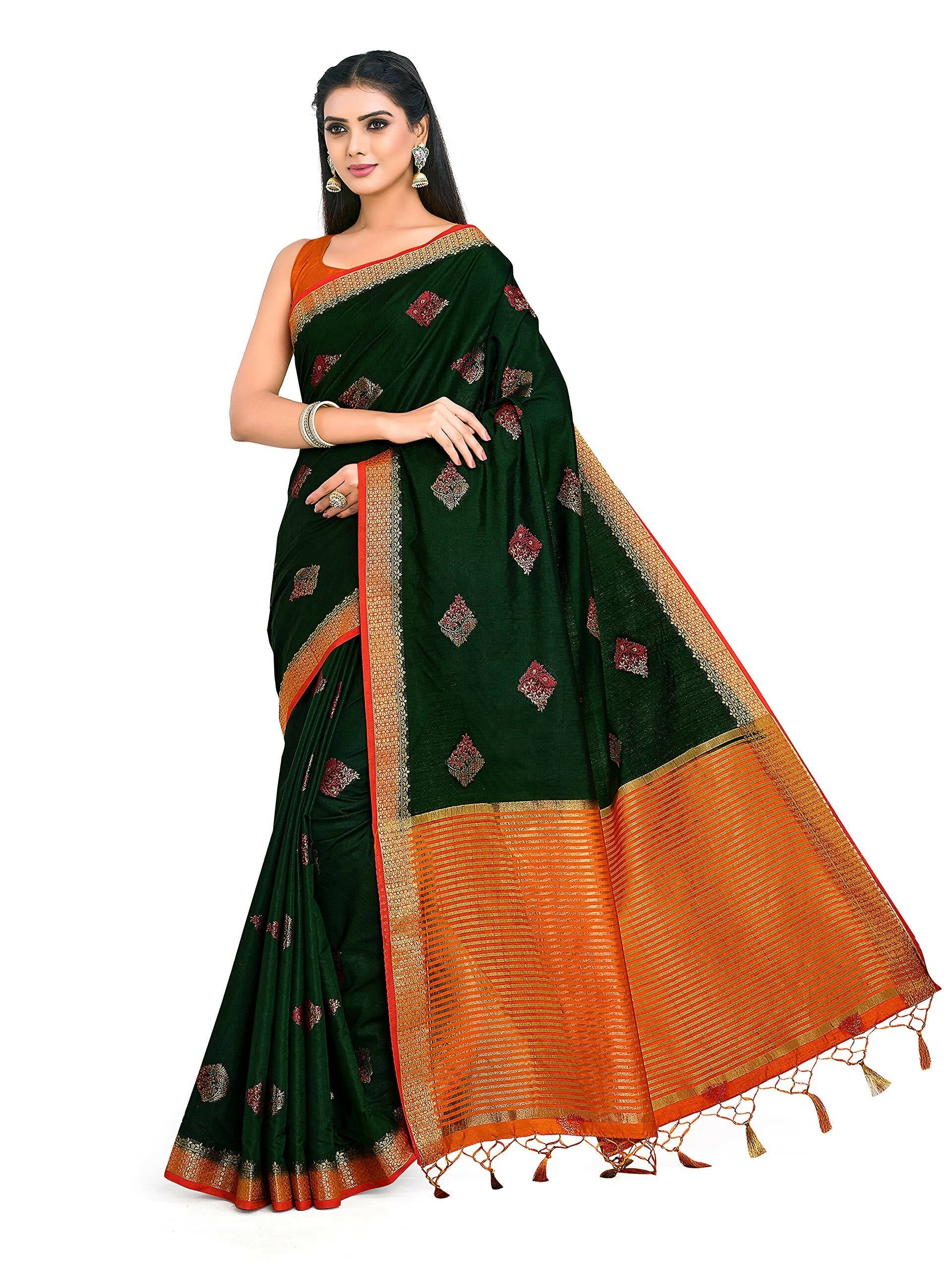 Mimosa Women's Kanchipuram Art Silk Green Saree | Grocsy