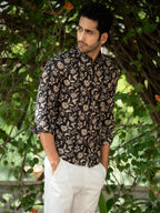 Miravan Men's Cotton Black Floral Printed Full Sleeve Slim Fit Shirt | Grocsy