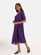 Suta Women's Purple Geometric Fit and Flare Dress | Grocsy