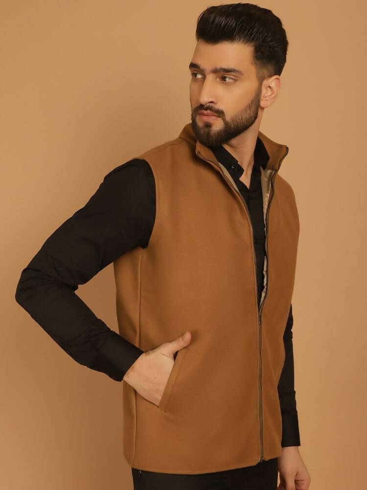 Even Apparels Pure Wool Nehru Jacket - Beige | Grocsy