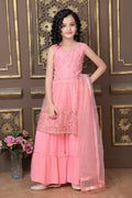 Kids Wedding Designer Pink Pure Finest Soft Net Sharara Suit - Aaradhna | Grocsy