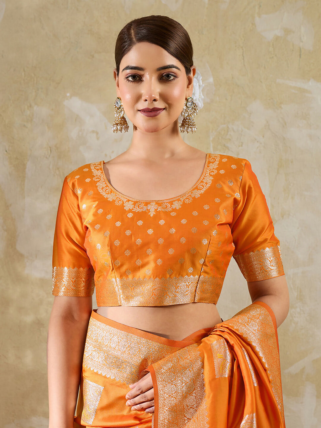 Shree Shyam Fashion Orange Silk Blend Saree | Grocsy