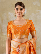 Shree Shyam Fashion Orange Silk Blend Saree | Grocsy