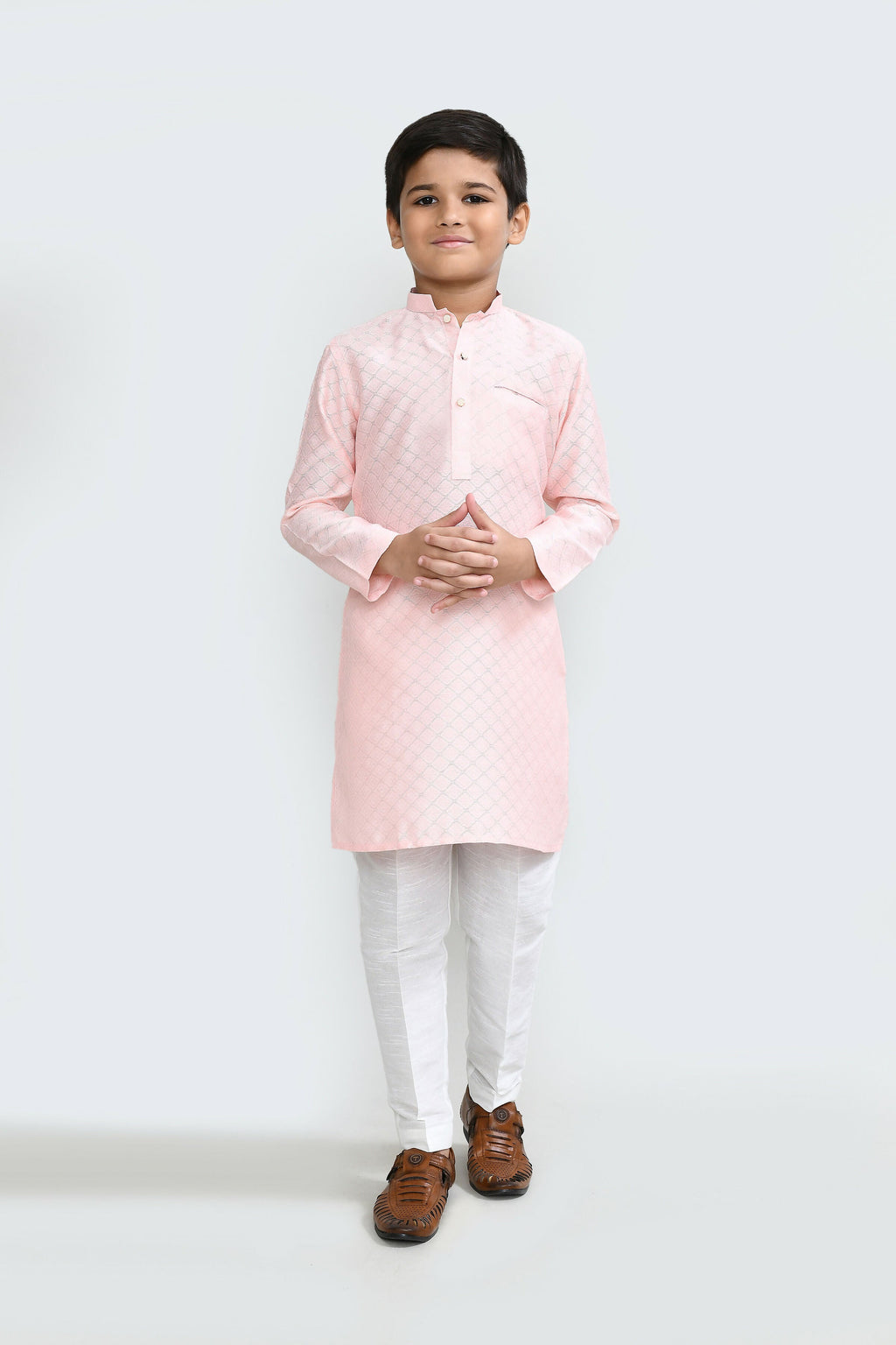 Joban Fashion Cotton Silk Peach Kurta With Straight Fit Pant | Grocsy