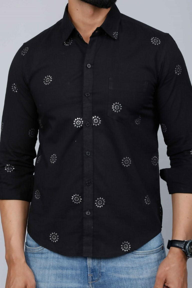 Miravan Men's Black Pure Cotton Floral Print Casual Shirt | Grocsy