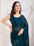 Teal Blue Rangoli Silk Diamond Work Ready To Wear Saree - Tamana | Grocsy