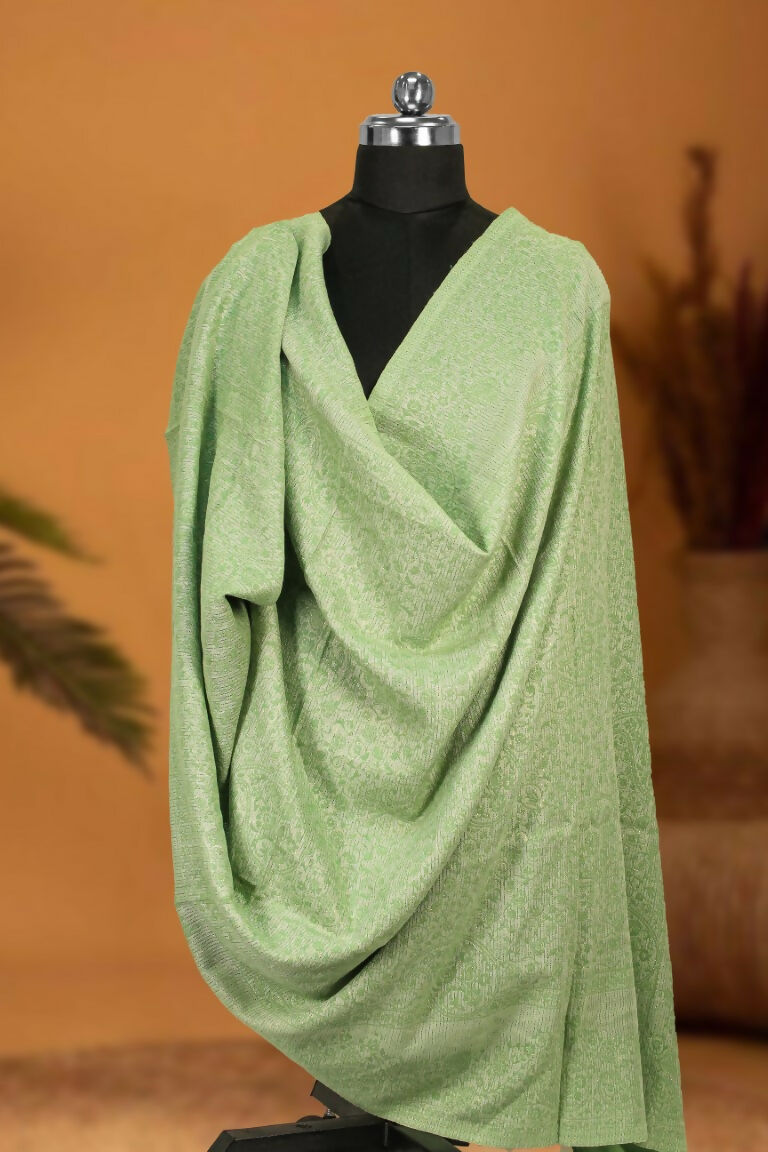 Weaving Mystery Handloom Pashmina Shawl-Kaani Zari - Pista | Grocsy