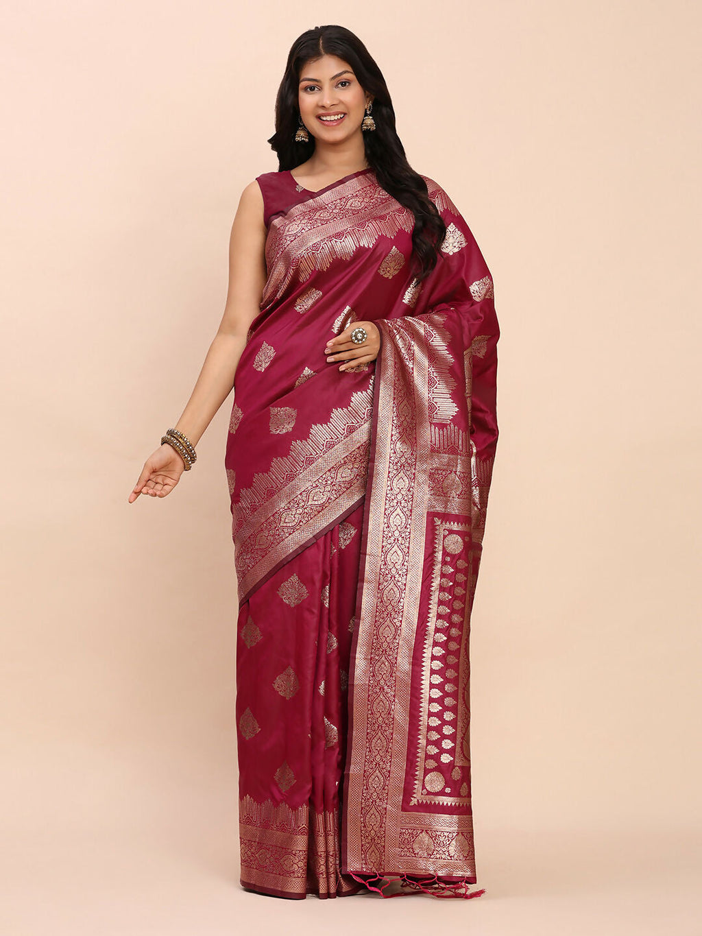 Shree Shyam Fashion Banarasi Silk Magenta Saree | Grocsy