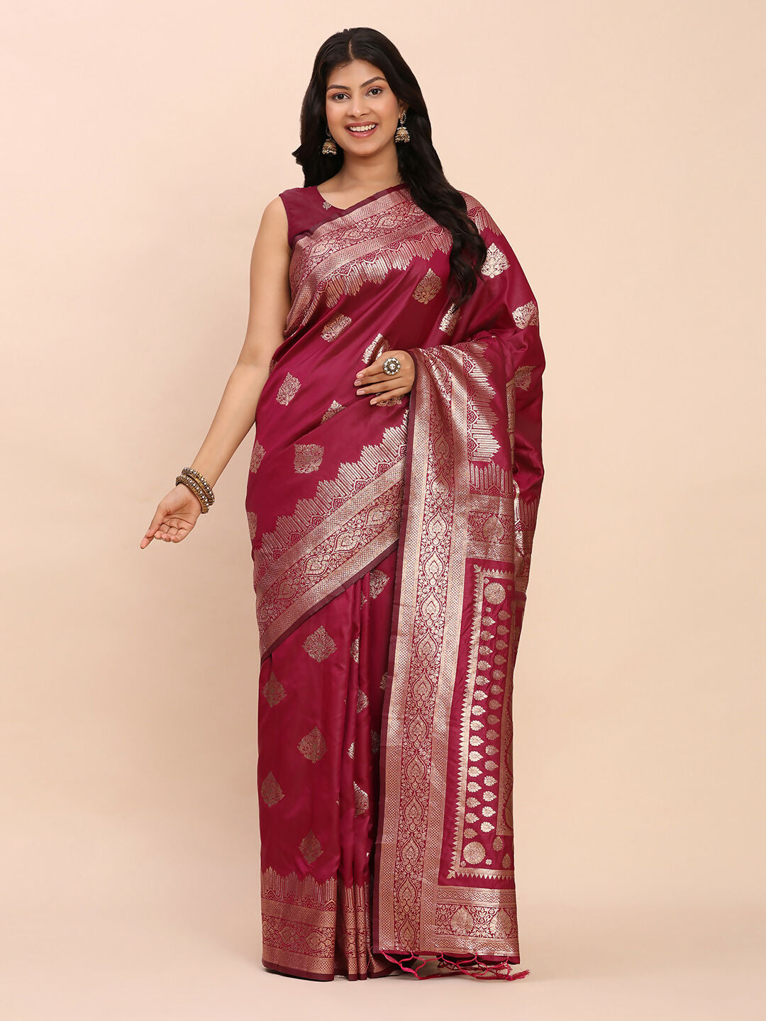 Shree Shyam Fashion Banarasi Silk Magenta Saree | Grocsy