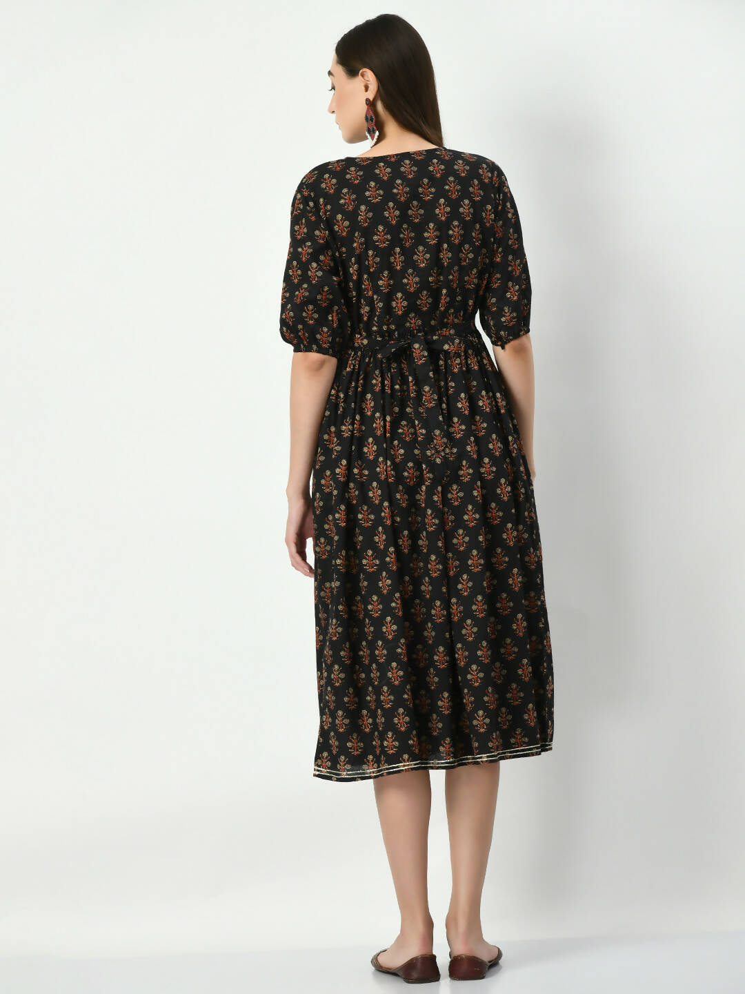 Myshka Women's Black Empire Printed Dress | Grocsy