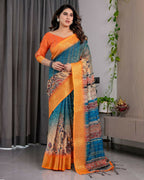 PR Fashion Mustard Pure Handloom Linen Saree | Grocsy