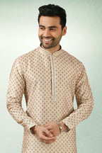 Raivat Ethnic Art Silk Printed Work Kurta Pajama In Cream Colour | Grocsy