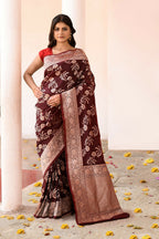 Joban Fashion Coco Brown Banarasi Soft Pure Handloom Banarasi Silk Saree | Grocsy