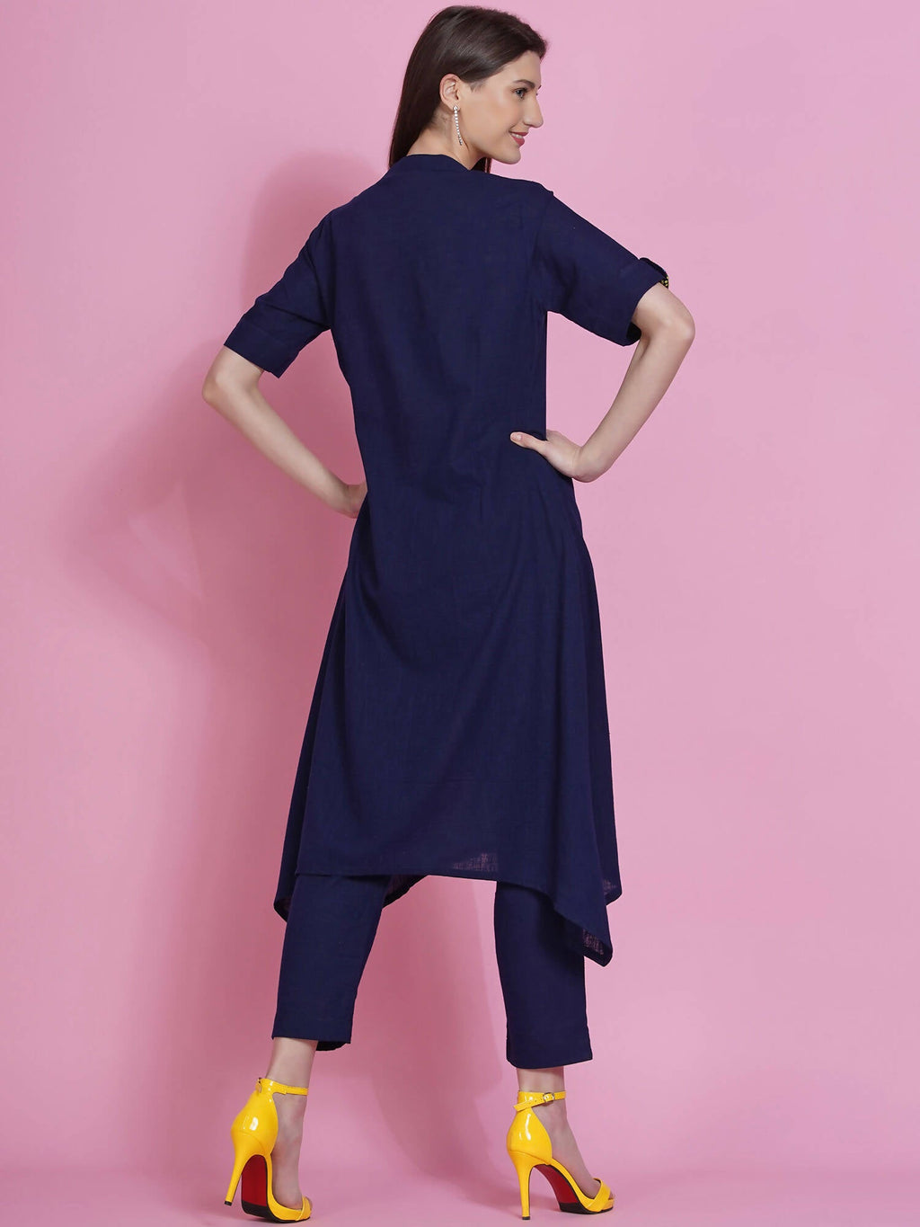 Women Republic Navy Blue Cotton Embroidered Kurta With Pants | Grocsy