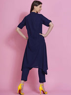 Women Republic Navy Blue Cotton Embroidered Kurta With Pants | Grocsy